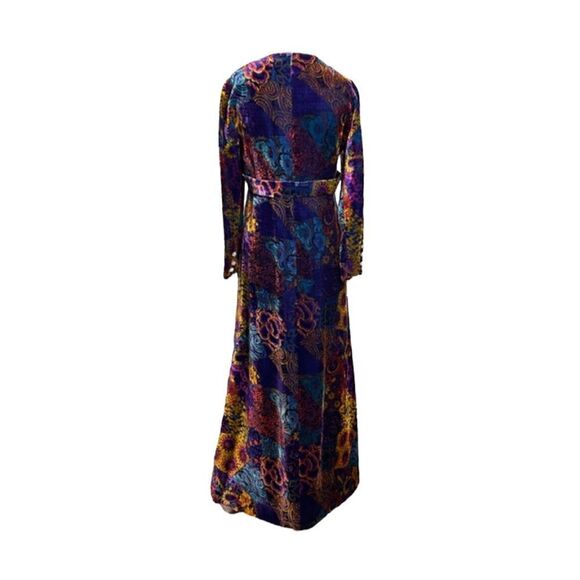 VOGUE Paris Collection Vintage Velvet Gown Long Sleeves Blue Floral - Picture 2 of 10